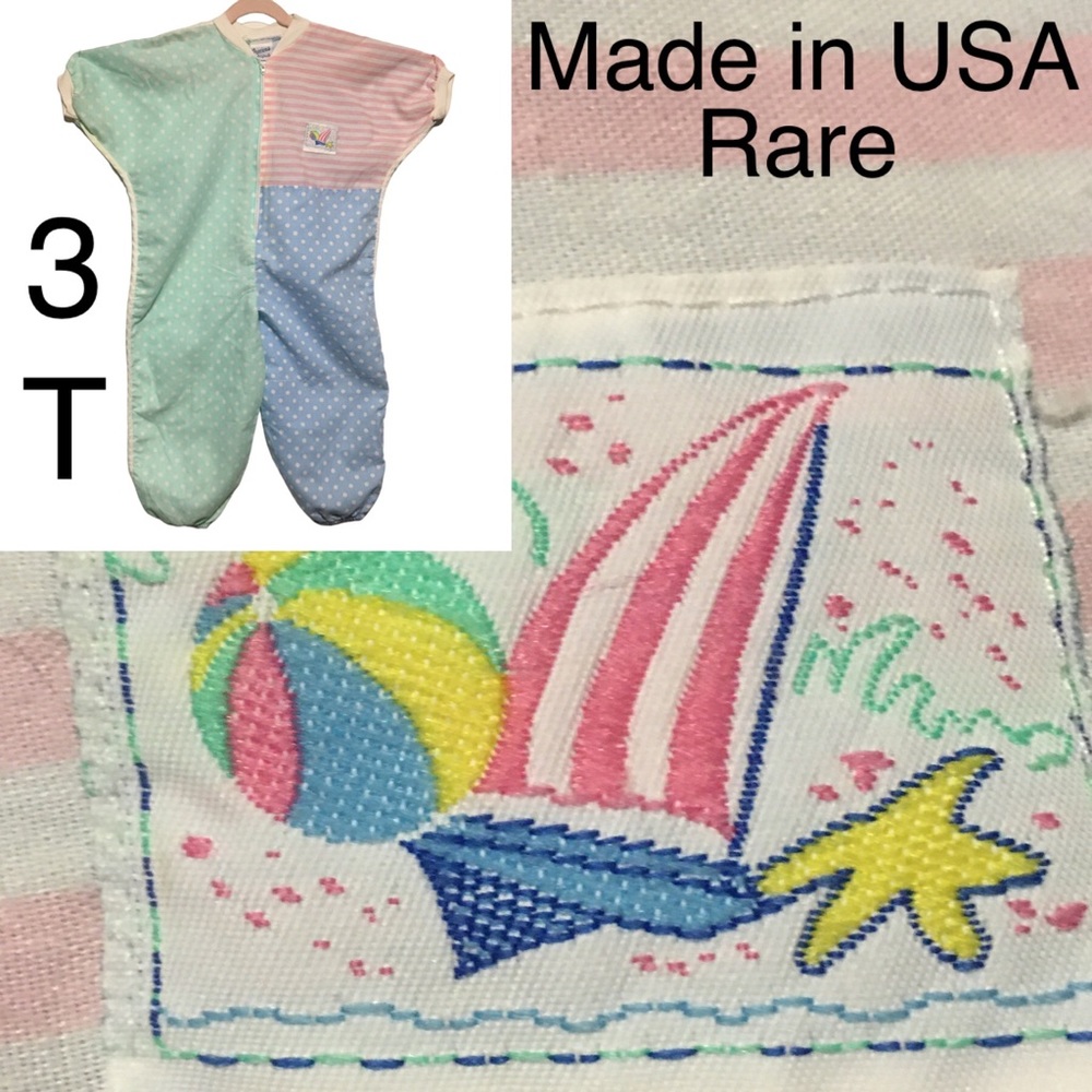 Vtg Precious Originals body suit romper polkadot zips pink blue green white 3T